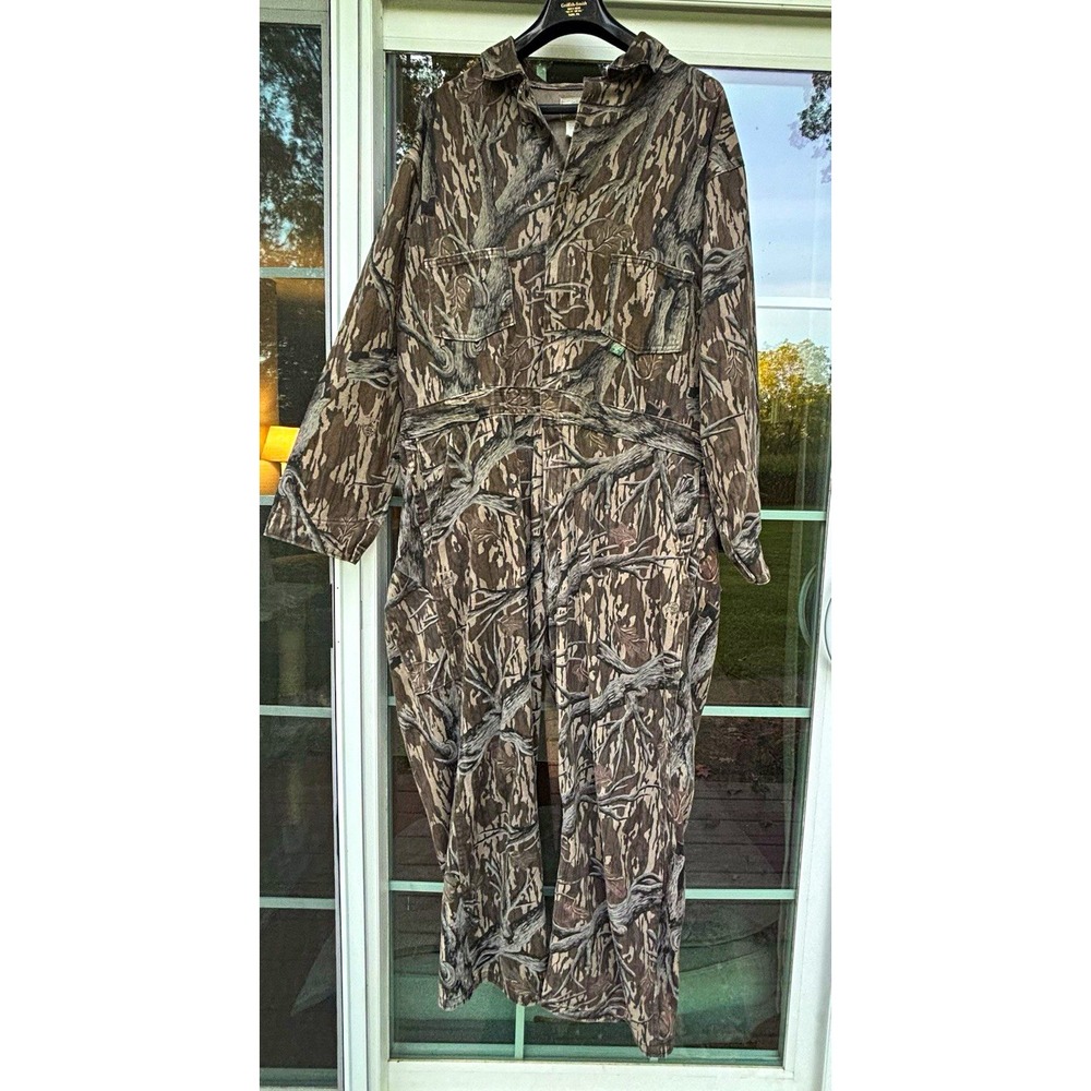 Vintage 1980's Mossy Oak Men's XL Cotton Full Zip Camo Coveralls Tree Bark